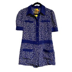 Lucky Chouette Silk Skull & Crossbones Novelty Print Button Front Romper Size M